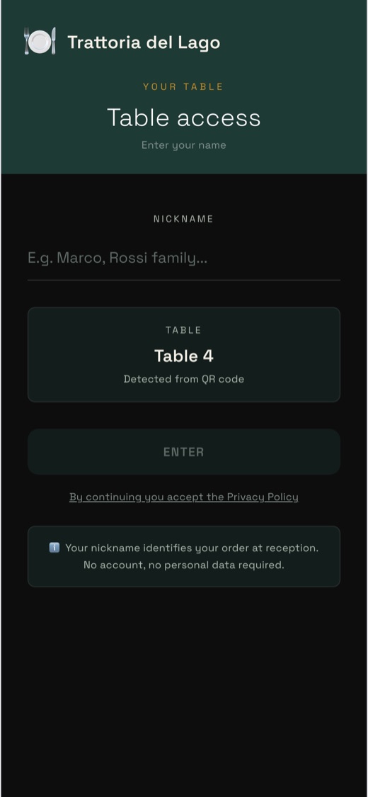 Inquadra il QR al tavolo
