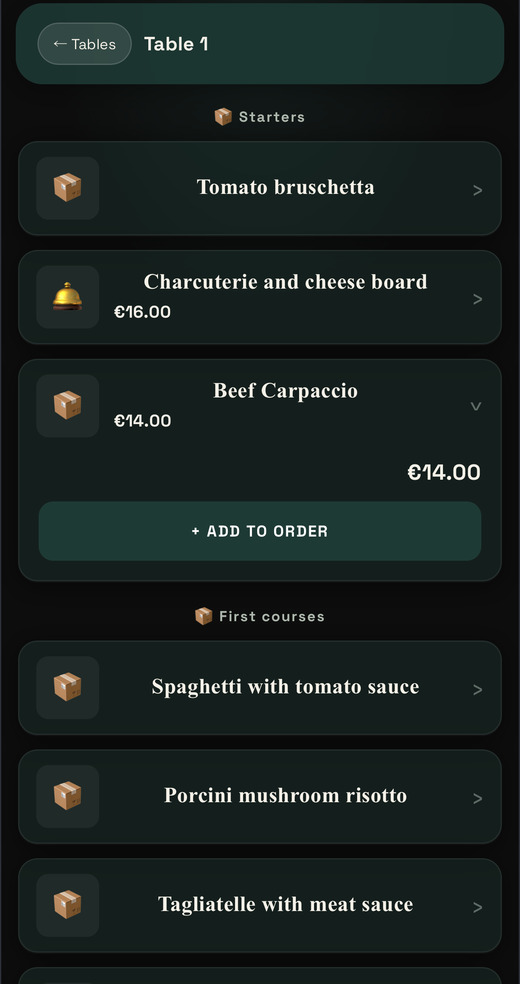 Aggiunge il piatto alla comanda